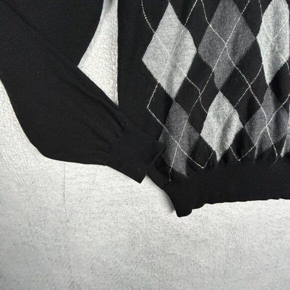 San Marco Sweater Mens M 100% Merino Wool Italy Black Grey Argyle V Neck Jumper - Picture 5 of 12